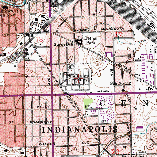 Topographic Map of New Crown Cemetery, IN
