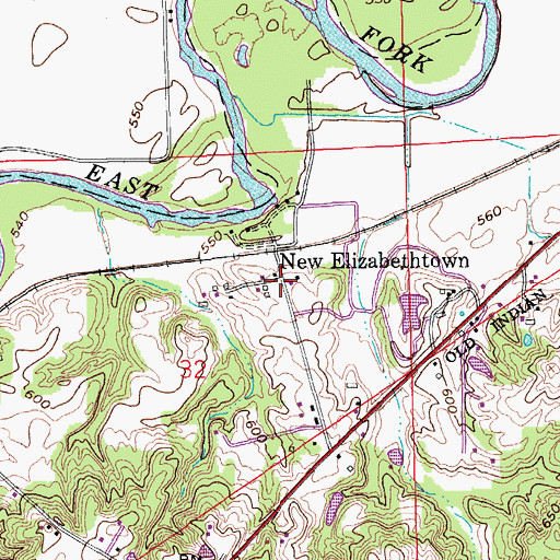 Topographic Map of New Elizabethtown, IN