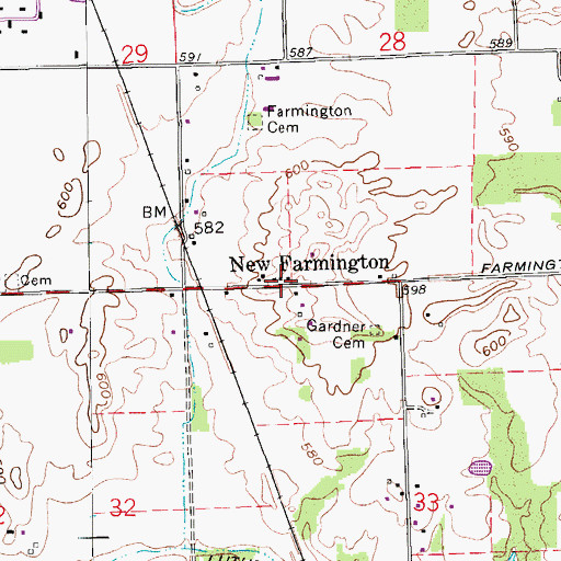 Topographic Map of New Farmington, IN