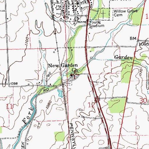 Topographic Map of New Garden Church, IN