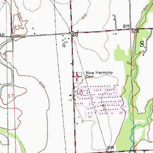 Topographic Map of Harmony Cemetery, IN
