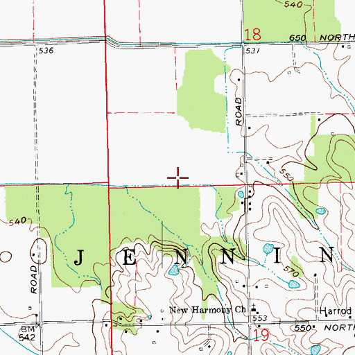 Topographic Map of New Harmony Church, IN