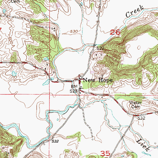 Topographic Map of New Hope, IN