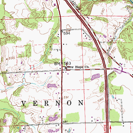 Topographic Map of New Hope Church, IN