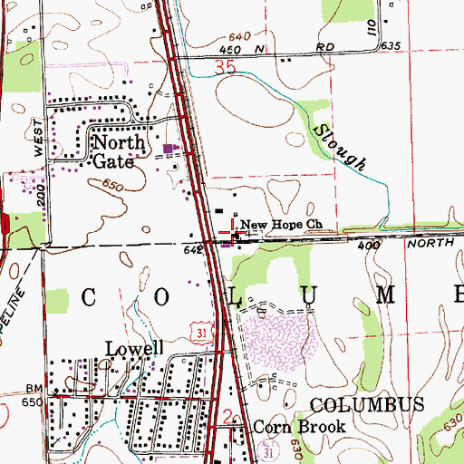 Topographic Map of New Hope Church, IN