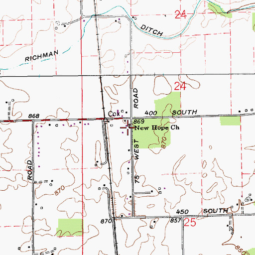 Topographic Map of New Hope Church, IN