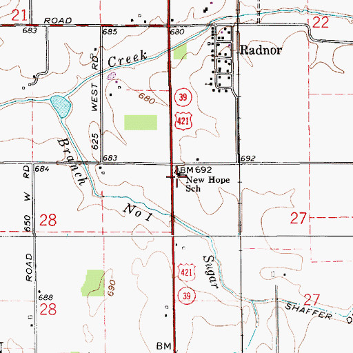 Topographic Map of New Hope School, IN
