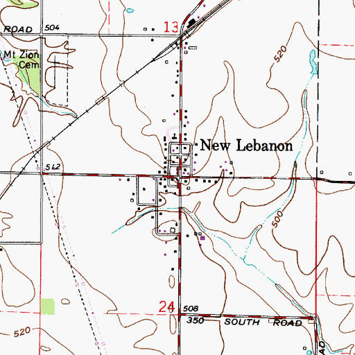 Topographic Map of New Lebanon, IN