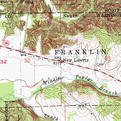 Topographic Map of New Liberty, IN