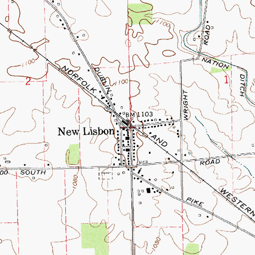 Topographic Map of New Lisbon, IN
