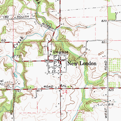 Topographic Map of New London, IN