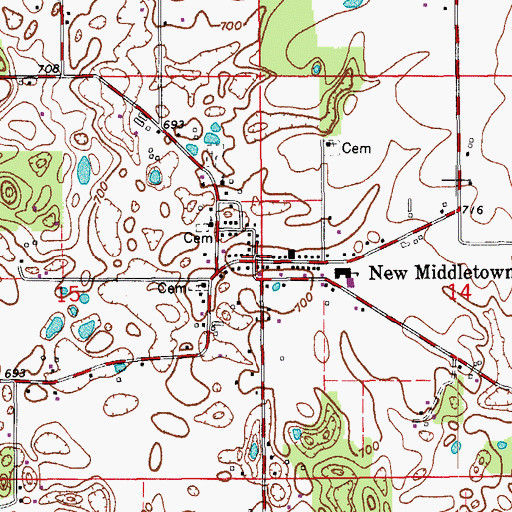 Topographic Map of New Middletown, IN