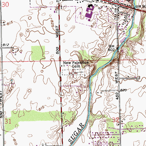 Topographic Map of New Palestine Cemetery, IN