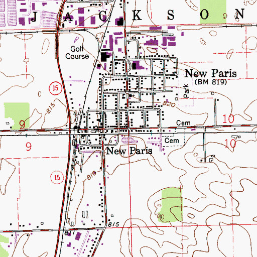 Topographic Map of New Paris, IN