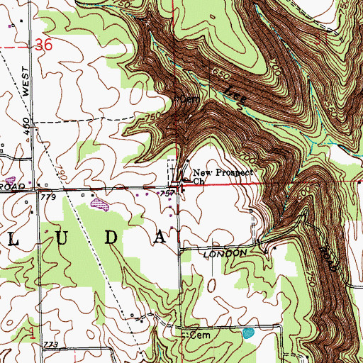 Topographic Map of New Prospect Church, IN