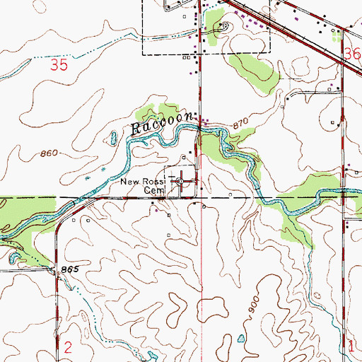 Topographic Map of New Ross Cemetery, IN