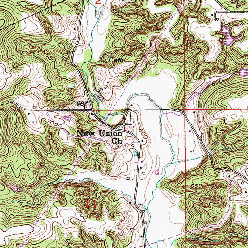 Topographic Map of New Union Church, IN