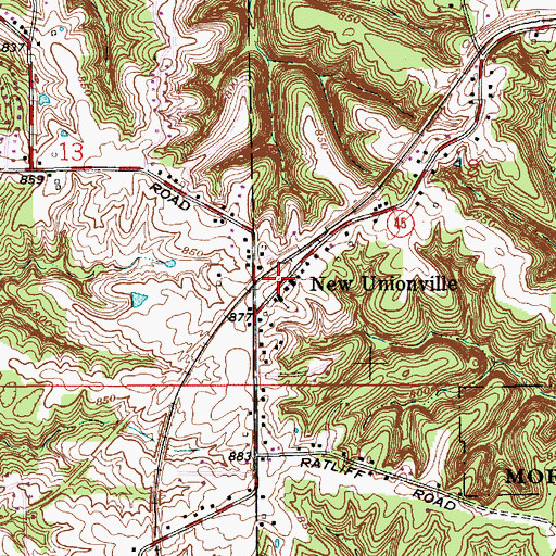Topographic Map of New Unionville, IN