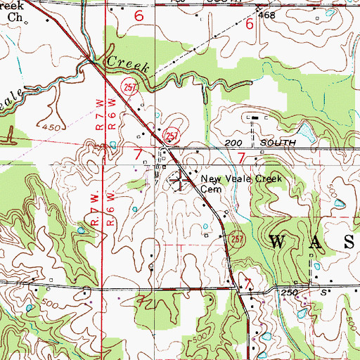 Topographic Map of New Veale Creek Cemetery, IN