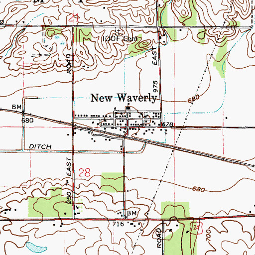 Topographic Map of New Waverly, IN