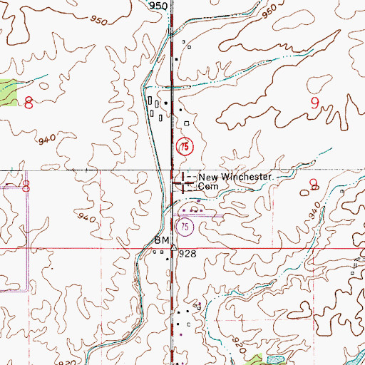 Topographic Map of New Winchester Cemetery, IN