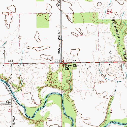 Topographic Map of New Zion Church, IN