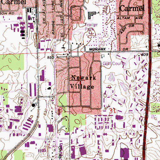 Topographic Map of Newark Village, IN