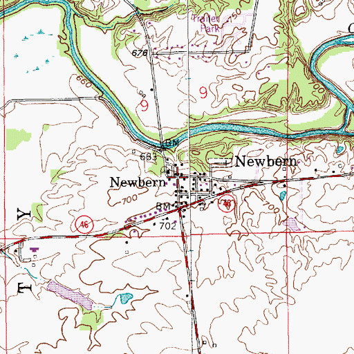 Topographic Map of Newbern, IN