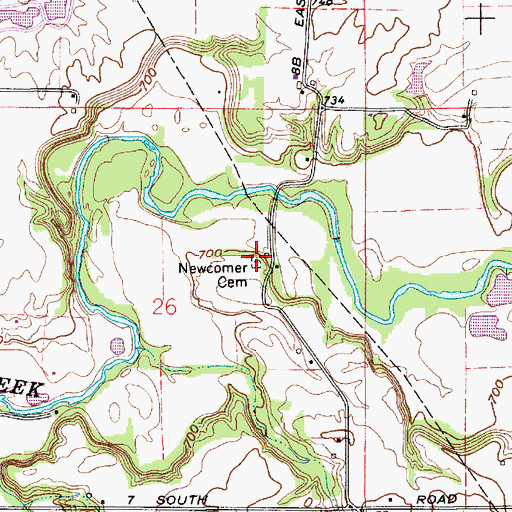 Topographic Map of Newcomer Cemetery, IN