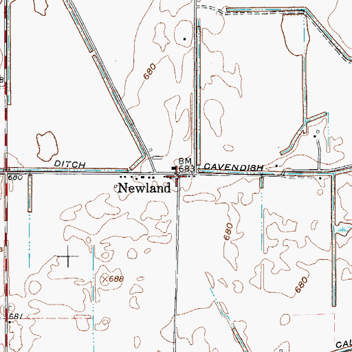 Topographic Map of Newland, IN