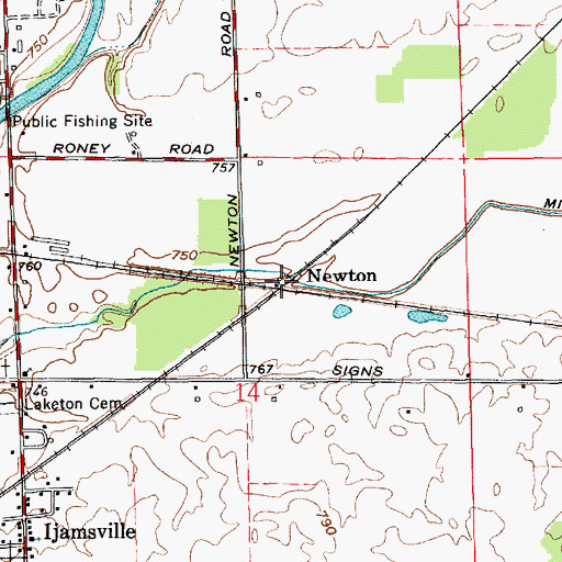 Topographic Map of Newton, IN