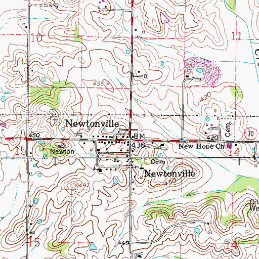 Topographic Map of Newtonville, IN