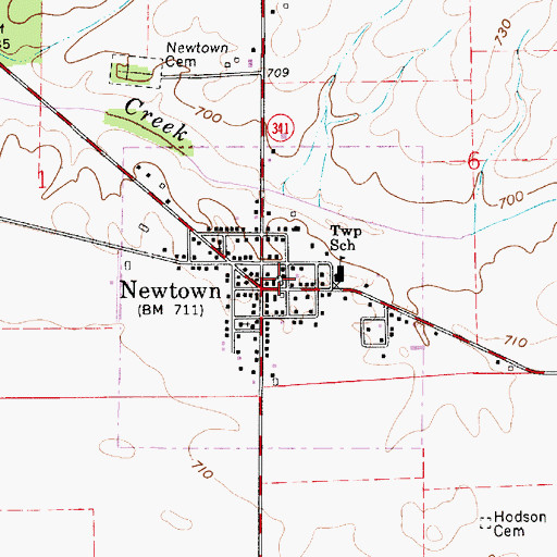 Topographic Map of Newtown, IN