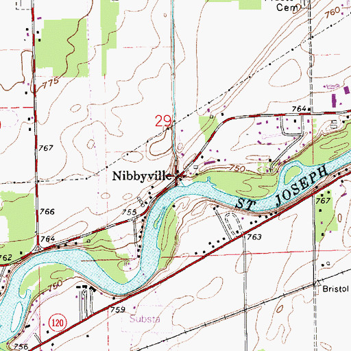Topographic Map of Nibbyville, IN