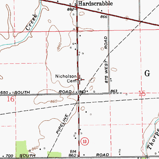 Topographic Map of Nicholson Cemetery, IN