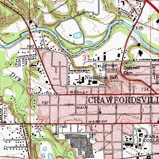 Topographic Map of Nicholson School, IN