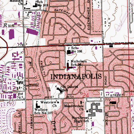 Topographic Map of Meridith Nicholson Elementary School, IN