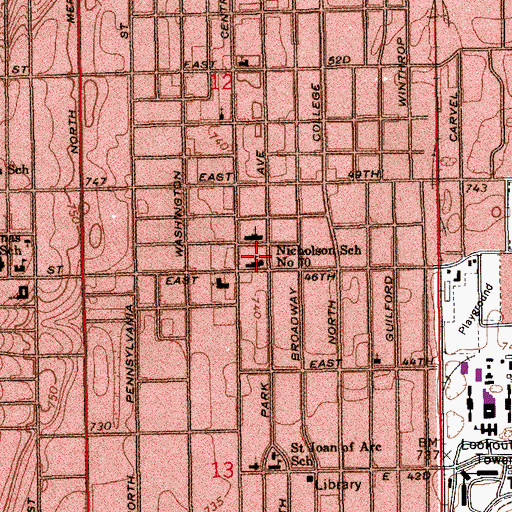Topographic Map of Mary E Nicholson Elementary School, IN