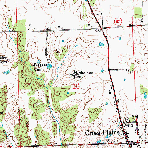 Topographic Map of Nickolson Cemetery, IN