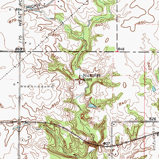 Topographic Map of Nicolas Cemetery, IN