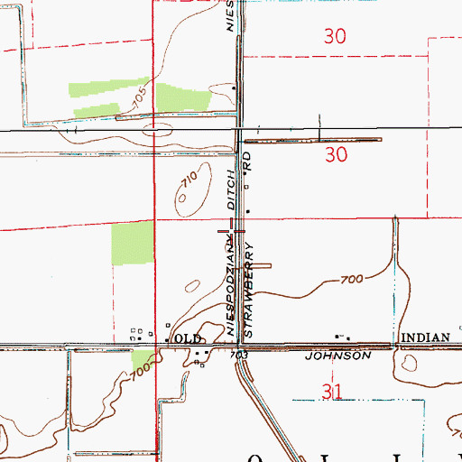Topographic Map of Niespodziany Ditch, IN