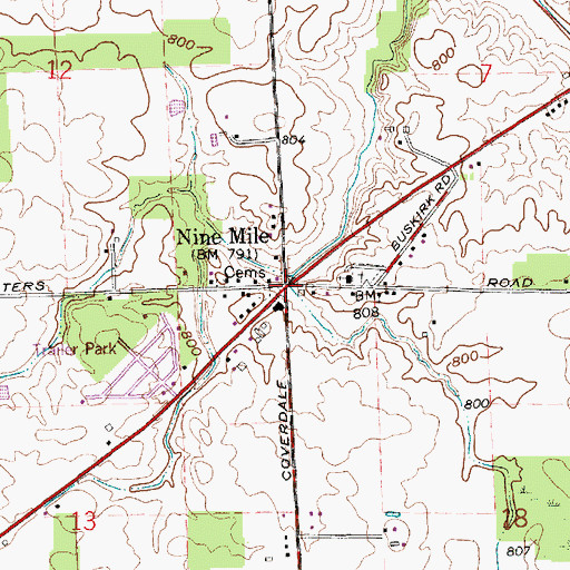 Topographic Map of Nine Mile, IN