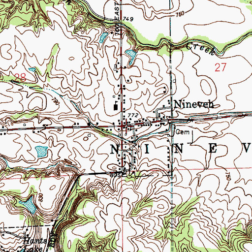 Topographic Map of Nineveh, IN
