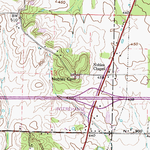 Topographic Map of Nobles Cemetery, IN