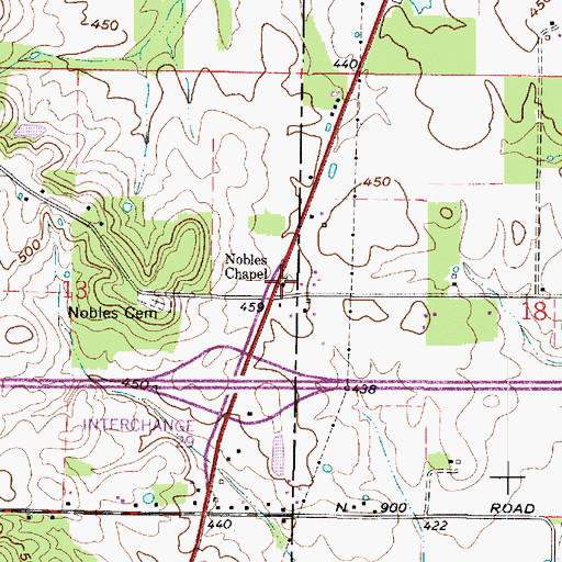 Topographic Map of Nobles Chapel, IN