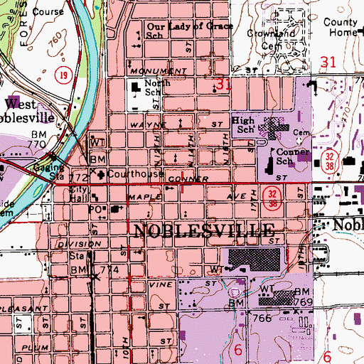 Topographic Map of Noblesville, IN