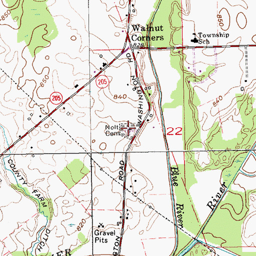 Topographic Map of Nolt Cemetery, IN
