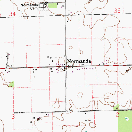 Topographic Map of Normanda, IN