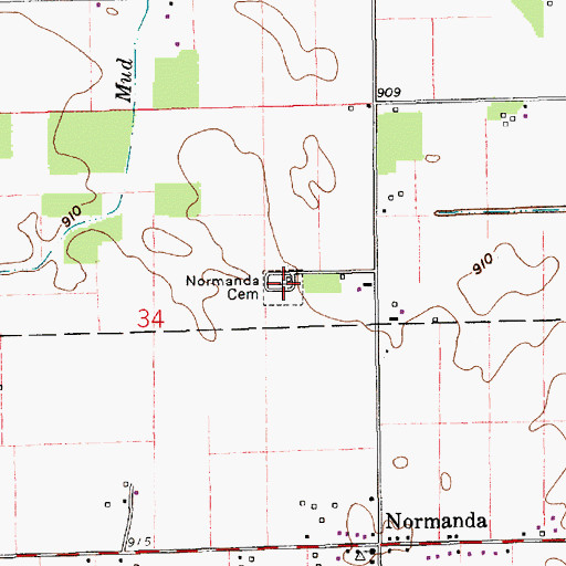 Topographic Map of Normanda Cemetery, IN