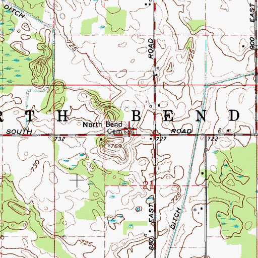 Topographic Map of North Bend Cemetery, IN